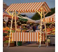 Chariot de distribution portable à roulettes avec auvent rayé - Support de nourriture mobile pliable pour collations, boissons, hot-dogs - Idéal pour les festivals, les plages et les événements en