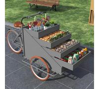 Chariot de distribution portable - Chariot de nourriture mobile et chariot de fleurs, capacité de 200 kg, comprend un parasol et un parapluie pour la vente de nourriture de rue, de boissons et de