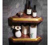 Chariot de douche d'angle doré brossé avec étagères flottantes en bois de noyer triangulaire, rangement mural pour cuisine, solution élégante et peu encombrante