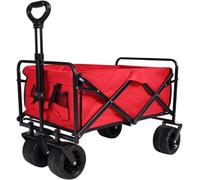 Chariot De Festival avec Grandes Roues Tout Terrain, Chariot De Plage Pliant 100l, Chariot De Plage Pliable Robuste avec 2 Poches pour Le Camping en Plein Air, Le Jardin De Plage, Red