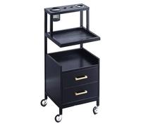 Chariot de festival pliable sur roulettes - Chariot de camping portable et armoire de salon avec supports de sèche-cheveux et tiroir pour salon de coiffure - Chariot utilitaire multifonction pour