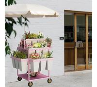 Chariot de fleurs en métal avec roulettes, plateau de table pliable, comprend 18 seaux et parasols, idéal pour les magasins de fleurs, les jardins et les marchés de plantes
