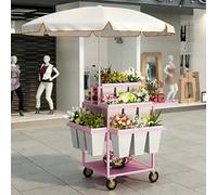 Chariot de fleurs mobile avec établi pliable et parapluie, support de présentation à roulettes pour marché, magasin et événements de mariage