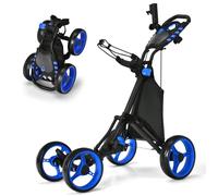 Chariot De Golf 4 Roues Pliable À Pousser Ou À Tirer Costway-Sac Imperméable-Frein À Pied-Porte-Parapluie,Poignée-Bleu Multicolore