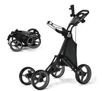 Chariot de Golf 4 Roues Pliable à Pousser ou à Tirer COSTWAY-Sac Imperméable-Frein à Pied-Porte-Parapluie,Poignée
