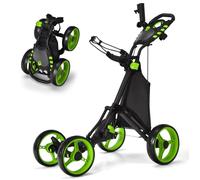 Chariot de Golf 4 Roues Pliable à Pousser ou à Tirer COSTWAY-Sac Imperméable-Frein à Pied-Porte-Parapluie,Poignée-Vert