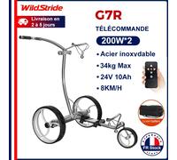 Chariot de golf électrique Wildstride avec télécommande, pliable, 24V 200W, double moteur X2, autonomie de 20 km, vitesse de 8 km/h, charge maximale de 34 kg, chariot de golf en acier inoxydable Argen