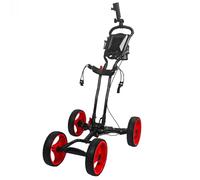Chariot de golf portable à 4 roues - Chariot de golf pliable avec porte-parapluie, frein à pied et mécanisme de pliage rapide - Chariot de golf léger pour clubs de golf (rouge)