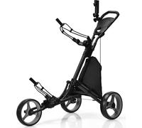 Chariot de golf SP37605GR, sur 3 roues, réglable, avec porte-parapluie, sac de rangement, aluminium, 121 x 70 x 99,5-114,5 cm - A
