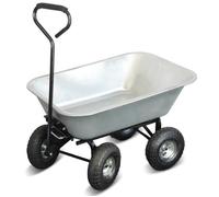 Chariot de Jardin à Main 75L Benne Basculante - Capacité de Charge Max 250Kg - 4 roues Ø 260 mm - Métal Galvanisé