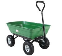 Chariot de jardin à main 75L vert avec benne basculante Remorque 4 pneus max 300 kg Jardinage