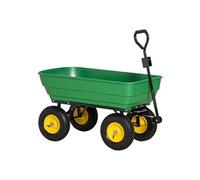 Chariot de jardin à main benne basculante 75° 125L charge max. 200 Kg 4 roues pneumatiques acier PP jaune vert