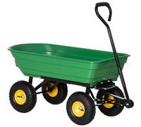 Chariot de jardin à main benne basculante 75° 75L charge max. 200 Kg 4 roues pneumatiques acier PP jaune vert G