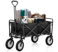 Chariot de Jardin à Main Pliable Réglable avec 360° Roues Pivotantes, Brouette de Terrain Tissu Oxford 600D, Charge 100KG, 96L-Noir