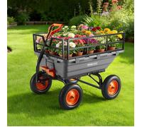 Chariot de jardin basculant 680 kg-benne polypropylène, ridelle amovible, bascule 90°, poignée 2-en-1-pour plantes, terre et récolte