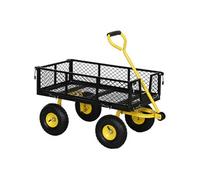 Outsunny Chariot de Jardin en Acier, Chariot de Transport, côtés Amovibles Transformable en Plateau, 4 Roues, 200 kg, charrette, remorque, poignée rotative à 180°, Noir et Jaune