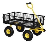 Outsunny Chariot de Jardin en Acier, Chariot de Transport, côtés Amovibles Transformable en Plateau, 4 Roues, 200 kg, charrette, remorque, poignée rotative à 180°, Noir et Jaune