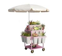 Chariot de jardin en métal avec 18 seaux et parapluies - Présentoir à fleurs roulant pour fleuristes, mariages, terrasses, jardin et utilisation - Support polyvalent pour plantes pour événements en