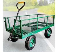 Chariot de Jardin Gonflable À Roues de 10 Pouces Avec Poignée Pivotante À 180° et Côtés Amovibles, Chariot en Acier D'une Capacité De 220 À 330 Lb for Une Utilisation(Green)