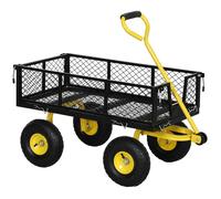 Chariot de jardin - Outsunny - acier - 4 roues - côtés amovibles transformable en plateau - poignée pivotante à 180° - noir et