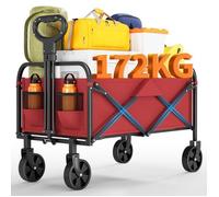 Chariot de jardin pliable 220L - Brouette de transport à roues rotatives 360° avec cadre en acier robuste-73x46x89 cm - Rouge