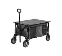 Chariot de jardin pliable 4 roues - bâche amovible, poignée télescopique réglable, 5 pochettes rangement - acier polyester gris