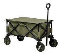 Chariot de jardin pliable 4 roues - bâche amovible, poignée télescopique réglable, 5 pochettes rangement - acier polyester kaki G