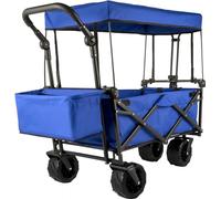 Chariot de jardin pliable 92,7 x 54,3 x 98,5 cm - Chariot à main pliable 100 kg - Chariot bleu avec toit et roues gonflables - 600D Oxford Polyester - Pliable