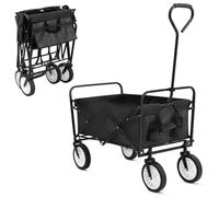 Chariot de Jardin Pliable, 98L Charge maximale 80 kg, Chariot de Transport avec Poche Latérale, Roues Orientables à 360 °, Chariot de Plage à Main, pour Randonnée, Shopping, Camping, Noir