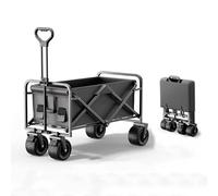 Chariot de jardin pliable à 4 roues - Chariot utilitaire pour la plage et le camping - Chariot de transport tout terrain - Idéal pour le shopping et les sports de plein air - Noir