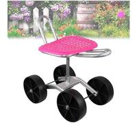 Chariot de jardin pliable avec siège rotatif à 360 degrés réglable en hauteur 4 roues pour désherbage plantation et entretien de la pelouse Rose