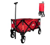 Chariot de jardin pliable d'extérieur avec housse | Chariot de plage pliable multifonction - Rouge | Chariot de camping pliable de 80 kg avec poignée réglable pour les courses en plein air