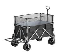 Chariot de jardin pliable pour la plage - Chariot utilitaire tout terrain avec grandes roues - Idéal pour le camping, le shopping et le jardinage - Haute capacité - Noir