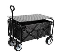 Chariot de jardin pliable robuste avec table, capacité de 100 kg, chariot utilitaire portable pour activités de plein air, camping, plage et jardinage - Durable et polyvalent.