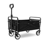 Chariot de jardin pliable robuste pour camping, plage, supermarché, 4 roues, capacité de 60 kg, chariot de courses portable, noir