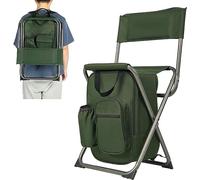 Chariot de Jardin Pliable, Sac à dos glacière chaise chaises de pêche avec dossier tabouret de camping pliant compact for l'extérieur randonnée chasse voyage, supporte 225 lb(Color:Green+Quick Handle)