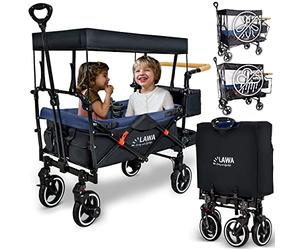 Chariot de Jardin pour Enfants avec Toit Protection Contre la Pluie Protection Contre Les Insectes Extensible 80kg Chariot à Bras Pliable Charrette de Camping pour charrette de Transport avec Frein