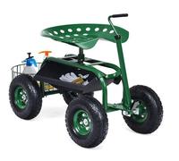 Chariot de Jardin RELAX4LIFE - Poignée Extensible - 4 Roues en Caoutchouc - Siège Ergonomique - Vert