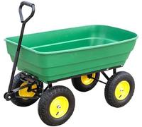 Chariot de jardin robuste avec 4 roues, pneus pneumatiques et système de libération rapide pour travaux de pelouse, cour et ferme