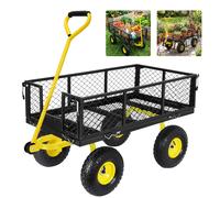 Chariot de jardin robuste en acier de 900 lb, chariot utilitaire 2-en-1 avec côtés amovibles, roues de 10 po, rotation à 360° ° Rotatif pour jardin, ferme, cour Yellow