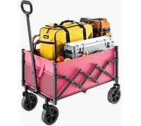 Chariot de jardin robuste et pliable 120L 225 livres - Chariot de jardin pour l'extérieur - Rose Chariot de transport Pliable