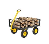 VEVOR Chariot de Jardin Transport, Charge 544,31 kg, Chariot Utilitaire Robuste Tractable Extérieur Métal 2 en 1 Pneus Tout-terrain 330 mm, Côtés Amovibles en Maille, Poignée Rotative 180°, Jaune Noir