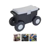 Chariot de Jardinage avec Roues et siège - Chariot de Transport et de Stockage d'outils de Jardin, en Plastique et métal, 59 x 36 x 27 cm, 15 l, Gris et Noir