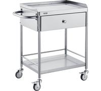 Chariot de laboratoire à deux niveaux Chariot pour appareils médicaux Chariot de service 201 Inox Portable Chariot de débarrassage avec tiroirs Capacité de charge 100 kg, 710 x 421 x 785 mm (avec poig