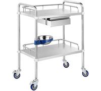 Chariot de laboratoire avec 2 étagères de rangement et 1 tiroir - Équipement de salon de beauté et de dentisterie, utilisation centre de recherche hospitalier, 4 roulettes, dimensions 66 x 44 x 86 cm
