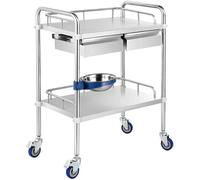 Chariot de laboratoire avec 2 étagères de rangement et 1 tiroir - Équipement de salon de beauté et de dentisterie, utilisation centre de recherche hospitalier, 4 roulettes, dimensions 66 x 44 x 86 cm