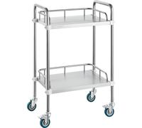 Chariot de laboratoire, chariot à 2 étagères en acier inoxydable, chariot de service de laboratoire avec roulettes pivotantes, chariot de laboratoire Chariot dentaire pour clinique, laboratoire, hôpit