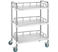Chariot de laboratoire - Chariot en acier inoxydable avec 3 étagères - Chariot de laboratoire avec roulettes pivotantes - Chariot dentaire pour clinique, laboratoire, hôpital, salon - 670 x 395 x 867