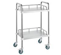 Chariot de laboratoire - Chariot inox à 2 étagères - Chariot de service avec roulettes pivotantes - Chariot dentaire pour clinique, laboratoire, hôpital, salon - 385 x 548 x 865 mm