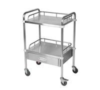 Chariot De Laboratoire INOX, Service Table Roulante Desserte 2 Plateaux 1 Tiroir Chariot Chariot Médical avec Tiroir pour Dentaire Salon De Beauté Centre De Recherche Hôpitaux (Size : 60 * 40 * 86CM)